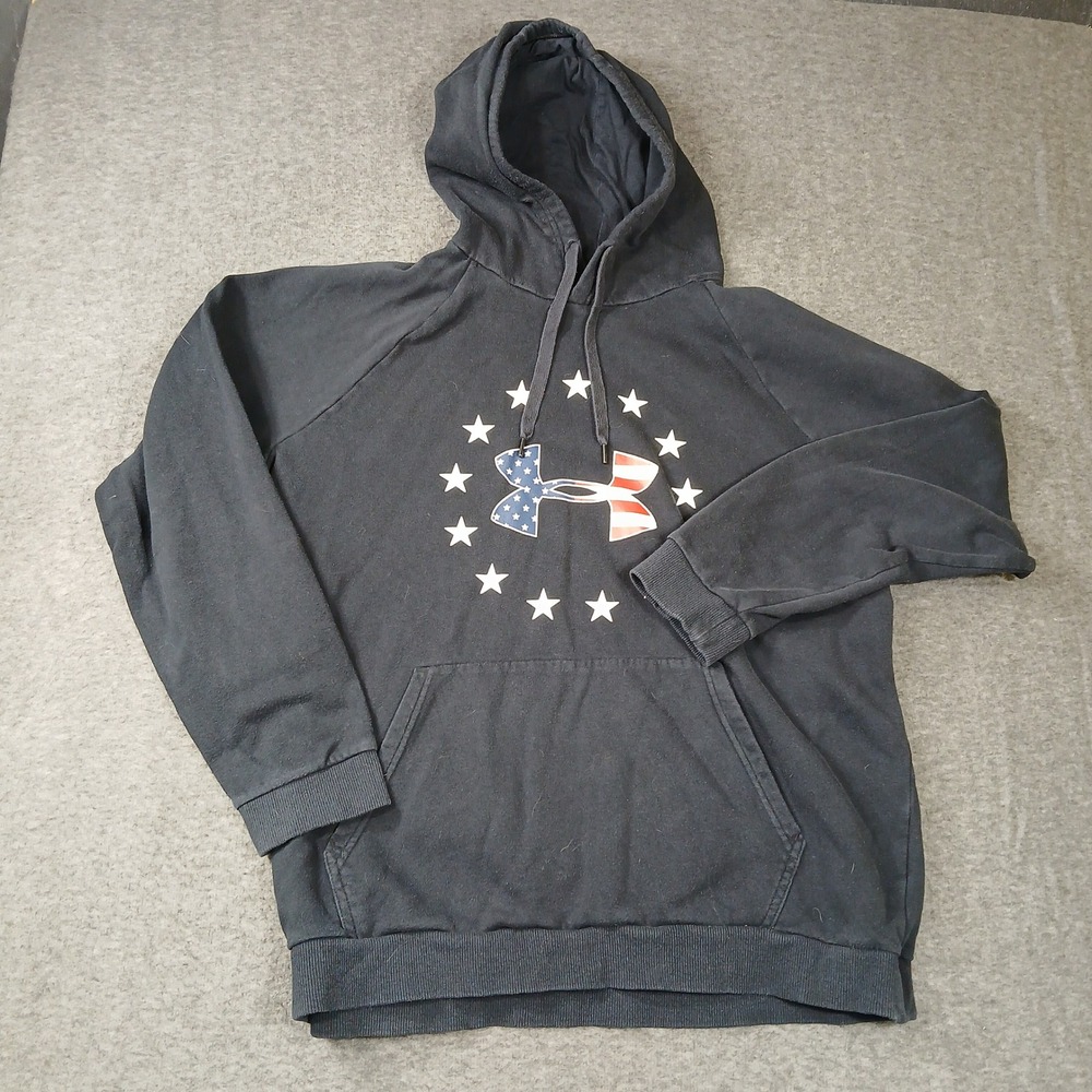 Under Armour‎ Mens 2XL ColdGear Hoodie Black Stars Stripes USA Logo Sweatshirt